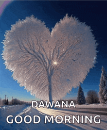 a picture of a heart shaped tree with the words " dawana good morning " underneath it