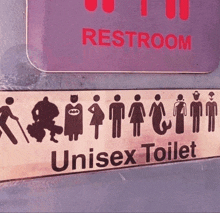 a sign that says restroom and unisex toilet on it