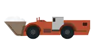 a red truck with a bucket on the back