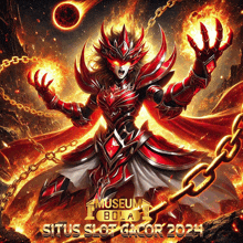 a poster for museum bola situs slot gacor shows a warrior in red armor