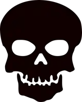 a black silhouette of a skull with white eyes