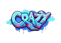 the word crazy is written in graffiti in blue and pink