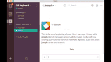 a screenshot of a slack app with a direct message from joseph