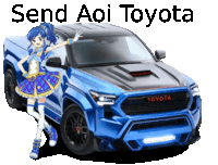 a blue toyota truck with a girl standing next to it