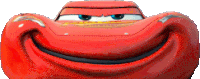 the face of lightning mcqueen from cars is smiling