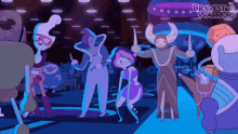 a group of cartoon characters are dancing in a room with bravest warriors written on the bottom right