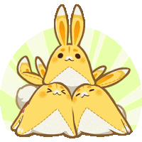 a cartoon illustration of three rabbits with wings