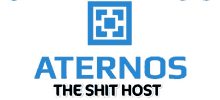 a logo for aternos the shit host with a blue square in the center