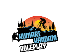 a logo for kumari kandam roleplay with a person riding a bike