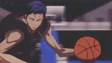 a man is holding a basketball in his hand while playing basketball in an anime .