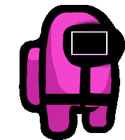 a pink and black among us character with a square in his eye