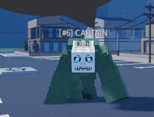 a video game character named captain is standing on a street