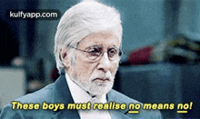 a man with glasses and a beard is saying `` these boys must realize no means no '' .