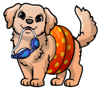 a cartoon of a dog wearing goggles and a float