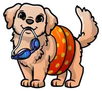 a cartoon of a dog wearing goggles and a float