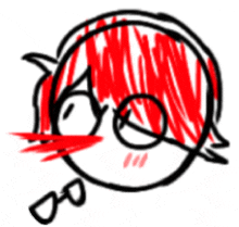 a drawing of a person with red hair wearing glasses