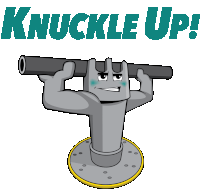 a cartoon of a hand holding a pipe with the words knuckle up