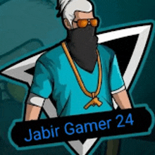 a cartoon of a man wearing sunglasses and a bandana with the name jabir gamer 24 .