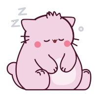 a cartoon drawing of a pink cat sleeping with the letter n below it