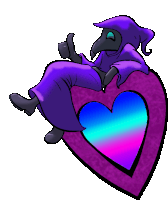 a cartoon of a plague doctor sitting on a purple heart giving a thumbs up