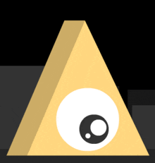 a yellow triangle with a white eye inside of it