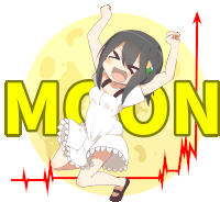 a girl in a white dress is jumping in the air with the word moon behind her