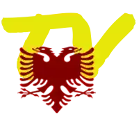 a drawing of a red and yellow eagle with a yellow letter v