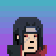 a pixel art drawing of a man with long hair and a headband on his head .