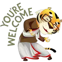 a cartoon of a tiger wearing glasses with the words you 're welcome around him