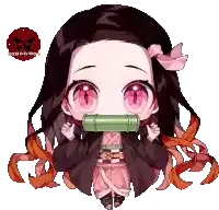 a pixel art of a girl with pink eyes and a bamboo tube in her mouth