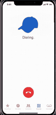 a phone with a blue hat on the screen and the words dialing