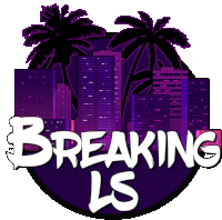 a logo for breaking ls shows a city skyline with palm trees