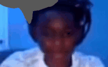 a blurry image of a person 's face with a speech bubble above it