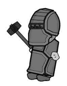 a cartoon character is holding a hammer in his hand .