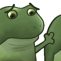 a cartoon frog with a sad look on his face