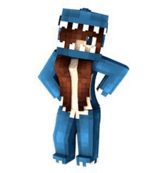 a minecraft girl is wearing a shark costume and standing with her hands on her hips .