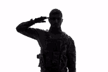 a silhouette of a man in a military uniform saluting