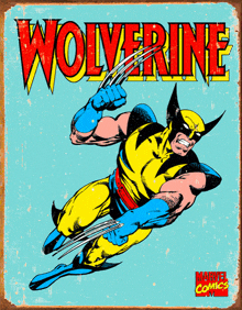 a poster of wolverine from marvel comics flying through the air