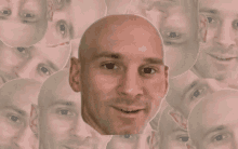 a bald man 's head is surrounded by other bald men 's heads