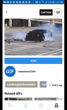 a phone screen shows a gif of a car driving down a road