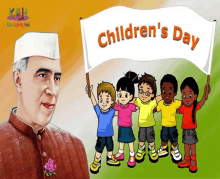 a poster for children 's day shows a man holding a flag