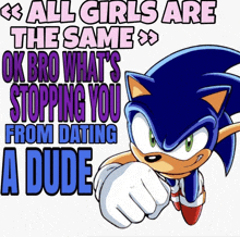 a sonic the hedgehog poster that says all girls are the same