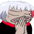 a pixel art of a girl covering her face with her hands .