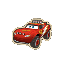 a sticker of lightning mcqueen from the movie cars on a white background .