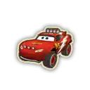 a sticker of lightning mcqueen from the movie cars on a white background .