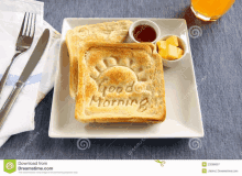 two slices of toast with the words good morning written on them