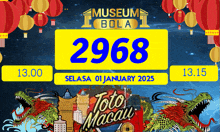 a poster for museum bola 2968 with a dragon on it