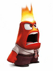 a cartoon character with a flaming head and a tie