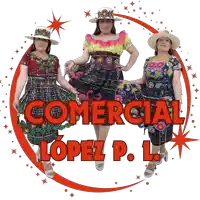 a logo for comercial lopez p. l. shows three women in traditional dresses