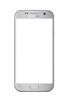 a silver samsung cell phone with a blank screen